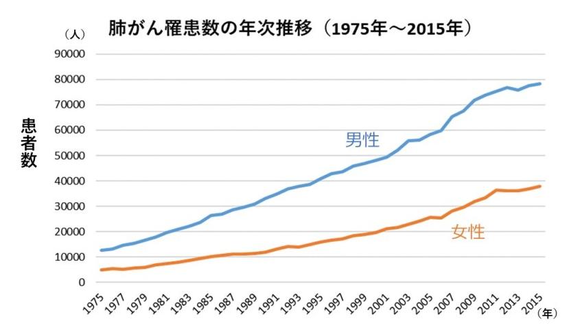 肺がん罹患数の年次推移